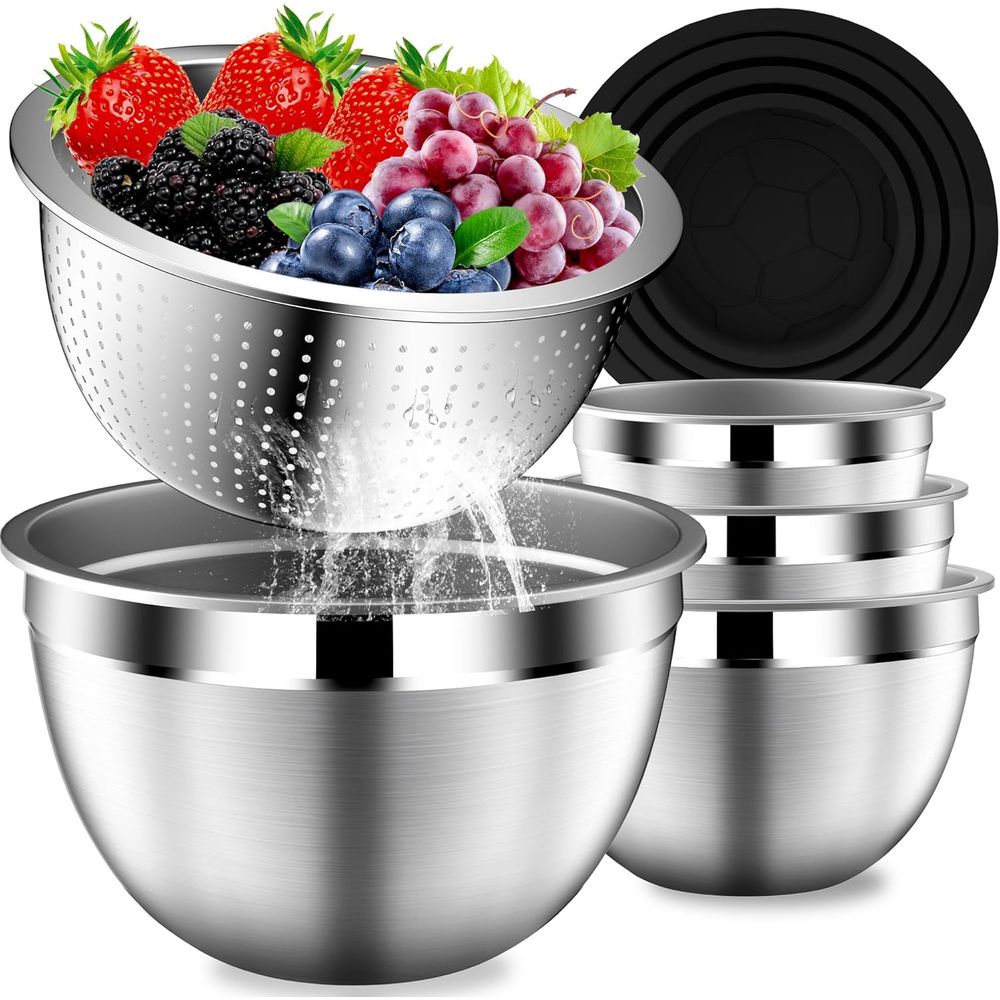 Stainless Steel Strainer - Kapaklı Karıştırma Kaseleri Seti, Renkli Paslanmaz