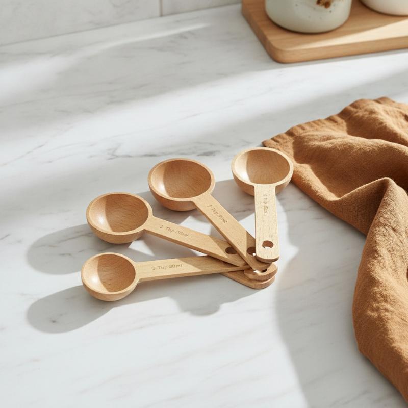 Kitchen Gadgets For Chefs - Ahşap Ölçüm Kaşığı 7.5-45ML Taşınabilir Kayın