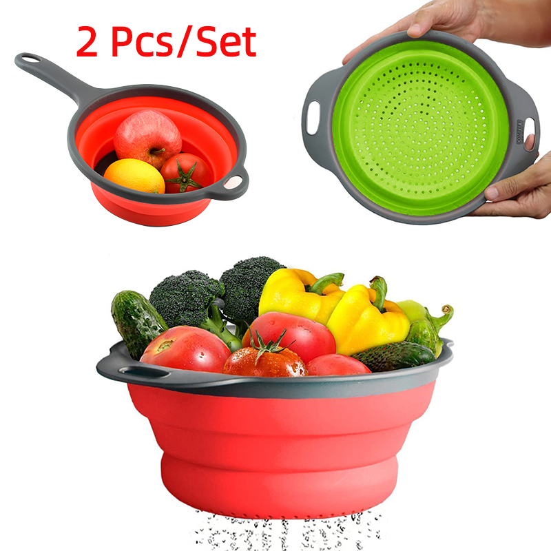 Silicone Steamer Basket - 2 adet/takım Katlanabilir Silikon Kevgir Meyve